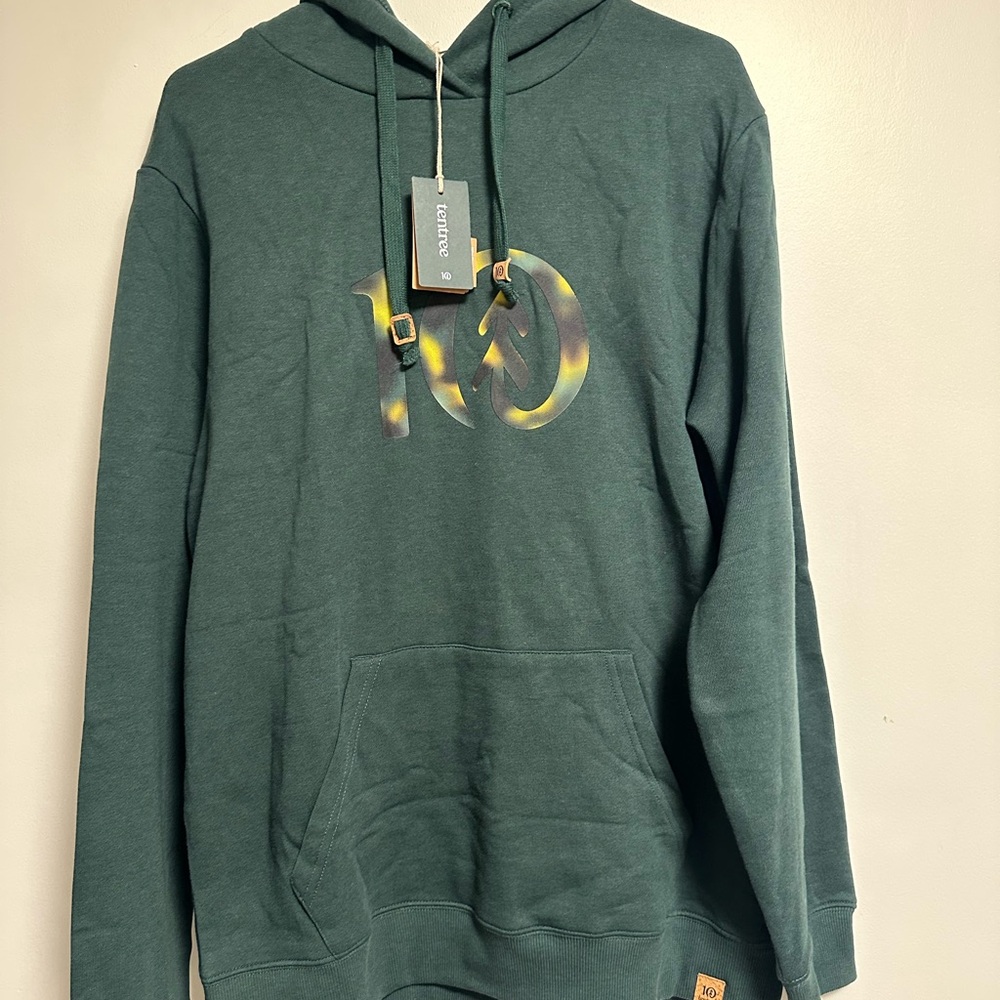 tentree Dark Green Zip-Up Hoodie with Iridescent Logo